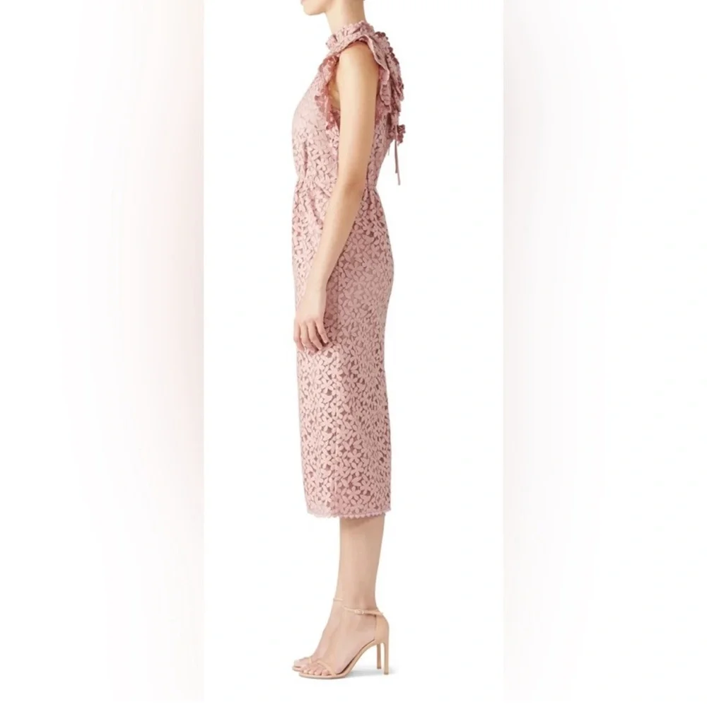 Kate Spade New York- Pink Lace midi Dress with Ruffle flutter sleeves Size 10